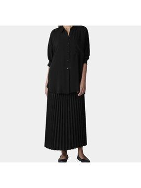Eileen Fisher Petite Small PS Silk Wool Pleated Midi Maxi Skirt Black NEW $328